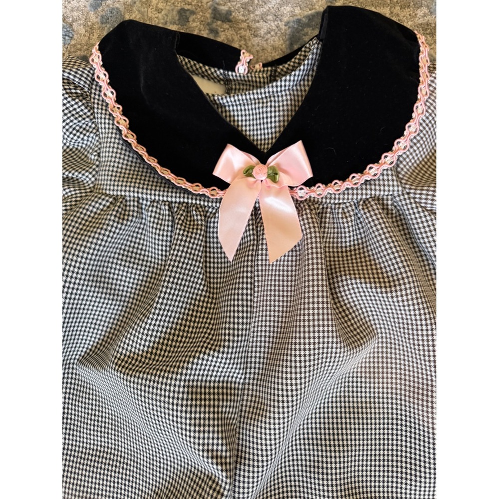Rose Cottage Vintage Smocked Romper Black Pink 6-9M Girl Baby Velvet Lace Floral - Picture 2 of 6